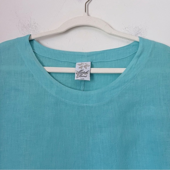 Match Point USA Aqua Women's Linen Oversized Lagenlook Top Large Pockets Summer - Picture 2 of 11